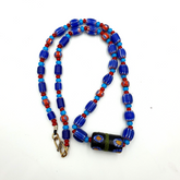 Antique white heart Venetian Style Blue Chevron Glass Beads necklace N9-1